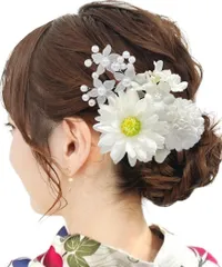 【JZOON 髪飾り】 全10色 浴衣 髪飾り ヘアアクセサリー ヘッドドレス ヘアメイク 成人式 和装 着物 振袖 袴 浴衣 夏祭り造花 花飾り 花火大会 卒業式 七五三 結婚式 造花 花飾り 簡潔 髪留め 入学式 発表会 アクセサリー Y1810 白