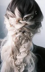 Famihot ヘッドドレス 花嫁 髪飾り パール 星リーフ ウェディング カチューシャ クリスタル 手作り 花かんむり 2枚固定ヘアピン付き 結婚式/披露宴/発表会/卒業式/成人式/入学式/パーティーダンスにも 和装用 ヘアアクセサリー 100*2cm 浴衣