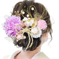 JZOON【10色展開】ドライフラワー 髪飾り ダリア 造花飾り 和玉 赤 ヘアアクセサリー 成人式 ゴールド 水引 ヘッドパーツ あじさい 振袖 着物 卒業式 七五三 浴衣 袴 結婚式 かすみ草 和装 造花 手作り 専用ケース付き F2010