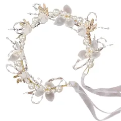 HUIKKJP カチューシャ パール 花冠 ヘアアクセサリー 入学式 卒業式 結婚式 髪飾り 披露宴 和装 写真撮影 女の子 髪飾り フラワー ヘアバンド