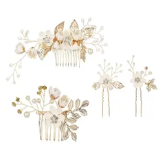 髪飾り ヘアアクセサリー パール ヘアピン 和装髪飾り フラワー コームウェディングヘッドドレス 成人式 七五三 披露宴 Uピン ヘアピン ヘア飾り 4点セット