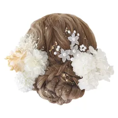 [Bud Flower] バドフラワー 髪飾り 成人式 卒業式 パール ドライフラワー 水引 マム 金箔 和装 振袖 袴 ヘッドドレス 結婚式 七五三 アクセサリー hair-241（ホワイト）
