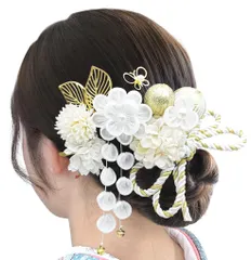 【JZOON】髪飾り ヘアアクセサリー つまみ細工 下がり飾り お花 組紐 和玉 リーフ 蝶々 パール感 入学式 卒業式 成人式 結婚式 花火大会 前撮り 七五三 卒園式 着物 浴衣 袴 振袖 洋服 和風 きれい 伝統的 上品 おしゃれ ホワイト H2227