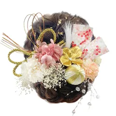 [JZOON] 髪飾り 金箔 ドライフラワー ダリア 造花飾り 和玉 赤 ヘアアクセサリー 成人式 水引 ヘッドパーツ あじさい 振袖 着物 卒業式 七五三 浴衣 袴 結婚式 かすみ草 和装 造花 手作り 専用ケース付き ピンク