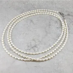 淡水 パール 4mm 台 ロング ネックレス 真珠 ライス 3本ロング サイズ ロープ