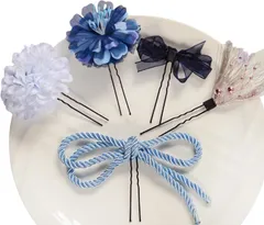 成人式 髪飾り ドライフラワー ダリア あじさい 卒業式 造花飾り 可愛い ヘアアクセサリー 水引 ヘッドパーツ 振袖 前撮リ 着物 入学式 七五三 浴衣 袴 花火大会 夏祭り 結婚式用 手作り 和装小物 (ブルー)