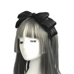 ロリータ リボン カチューシャ サテン レース 蝶結び 髪飾り ヘアアクセサリー ヘッドドレス お姫様 ゴスロリ 萌え系 地雷系 コスプレ おしゃれ (ブラック)