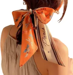 ヘアアクセサリー レディース 可愛い柄 蝶結び 髪飾り スカーフ バッグ飾り ヘアバンド ストール おしゃれ リボン 組み合わせ易いアクセサリー (オレンジ)