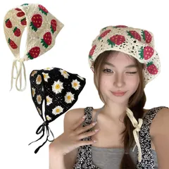 YiyiLai 2枚セット かぎ針編み 三角巾 大人用 三角スカーフ ニットヘアバンド ヘッドバンド ヘアアクセサリー レディース ターバン 髪飾り タイプG