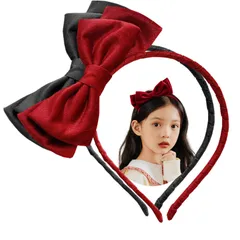 shefun キッズ カチューシャ 黒 赤 2個セット 子供カチューシャ こども 発表会 ベロア リボン 蝶々結び 女の子 プレゼント ヘアアクセ 髪飾り JP228