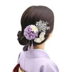 髪飾り 浴衣 和風髪飾り5点セット パール＆タッセル【4色展開】 浴衣/振袖/袴対応 (成人式・卒業式・七五三・花火大会・夏祭り) ヘアクリップ Uピン ドライフラワー 和装小物 結婚式 前撮り 専用収納ケース付き (ライトパープル)
