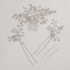 Famihot 髪飾り ヘアアクセサリー パール コーム Uピン 5点セット 木の葉 花モチーフ 花嫁 かんざし 綺麗な花 手作り ウェディングヘッドドレス 浴衣 着物 髪飾り フラワー 結婚式 披露宴 二次会 発表会 卒業式 成人式 入学式 パーティー 和装