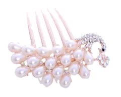 ［ドナリー］簪 櫛かんざし 髪飾り ヘアピン ヘッドドレス 髪留め ゴールド ウェディング パール ビジュー フォーマル 結婚式 披露宴 花嫁 着物 成人式 入学式 子供 発表会 普段使い レディース (孔雀/ホワイトパール)