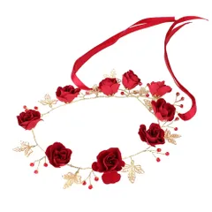 LALAFINA ウェディング 髪飾り 花嫁 ヘッドドレス カチューシャ 赤い バラ お花カチューシャ ブライダル ティアラ ローズ フラワー ヘアアクセサリー 花かんむり 結婚式 女の子