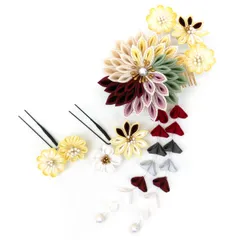 髪飾り 3点セット つまみ細工 振袖 wk-343 成人式 卒業式 結婚式 くすみカラー (レッド)