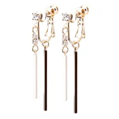 LOKUMI イヤリング 金属アレルギー対応 日本製 シリコンカバー付 バー ビジュー レディース シンプル 揺れる ロング シルバー ゴールド ピンクゴールド 金メッキ K24メッキ ネジ式 金属アレルギー対応イヤリング ne-68 (K24ゴールド)