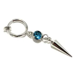 Akusetia シンプル バネ式 リング ピアス イヤリング 片耳 クリスタル ノンホールピアス シンプル メンズ レディース ダガー (アクアブルー 水色 (シルバー))