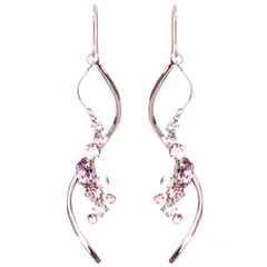 LOKUMI ピアス 日本製 プレシオサ クリスタル 金属アレルギー対応 フック フックピアス ビジュー 大振り スイング レディース シンプル 人気 揺れる ギフト プレゼント (ピンクゴールド×LTアメシスト)