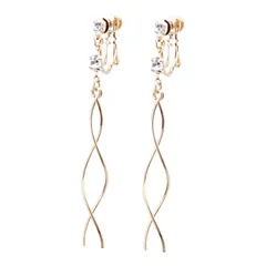 LOKUMI イヤリング 金属アレルギー対応 日本製 シリコンカバー付 ウェイビー スパイラル レディース シンプル 揺れる ロング シルバー ゴールド ピンクゴールド 金メッキ K24メッキ ネジ式 金属アレルギー対応イヤリング ne-81 (K24ゴールド