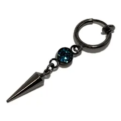Akusetia バネ式 リング ピアス イヤリング 片耳 メタルブラック 黒 クリスタル ノンホールピアス シンプル メンズ レディース ダガー (水色 アクアブルークリスタル)