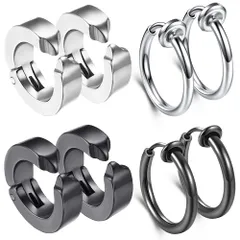 ステンレス GOKEI イヤーカフ イヤリング メンズ フェイクピアス ピアス めんず リングピアス フープピアス アクセサリー ノンホールピアス レディース ファッション【4ペア8個セット】