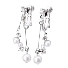 LOKUMI イヤリング 金属アレルギー対応 日本製 シリコンカバー付 パール ビジュー レディース シンプル 揺れる ショート ロング シルバー ゴールド ピンクゴールド 金メッキ K24メッ?? ネジ式 金属アレルギー対応イヤリング ne-74 (シルバー