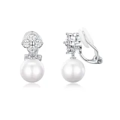 FH.bird パール イヤリング レディース 人気 シンプル クローバー ジルコニア 結婚式 金属アレルギー対応 痛くないイヤリング 揺れる かわいい シンプル 真珠は取り外し可能 パーティー 誕生日 バレンタイン ギフト ホワイトデー お返し 入学式 卒業