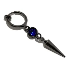 Akusetia バネ式 リング ピアス イヤリング 片耳 メタルブラック 黒 クリスタル ノンホールピアス シンプル メンズ レディース ダガー (青 ブルークリスタル)