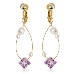 [スズメの国 装身具] イヤリング ピンクアメジスト アメジスト 誕生石 天然石 半貴石 パール スクエア 揺れる 軽い 両耳 おしゃれ クリスマス かわいい 大人(真鍮製ネジバネ式イヤリング)