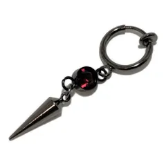 Akusetia バネ式 リング ピアス イヤリング 片耳 黒 メタルブラック クリスタル ノンホールピアス シンプル メンズ レディース ダガー (赤 レッドクリスタル)