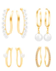 イヤーカフ パール レディース 4ペアセット イヤーカフス イヤカフ イヤリング 人気 大ぶり 金属アレルギー対応 アクセサリー ゴールド/シルバー/ピンクゴールド (ゴールド)