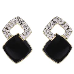 イヤリング レディース 人気 ノンホールピアス 痛くない ブラック 黒 四角 ラインストーン クリスタル シリコンパッド クッション イヤリング 上品 華奢 エレガント Miyabi Grace ミヤビグレース