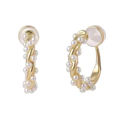 Zhejia イヤリング レディース かわいい ノンホールピアス イヤーカフ フープピアス ゴールドメッキ 痛くないイヤリング パール 穴なし 両耳セット 人気 結婚式 記念日 プレゼント