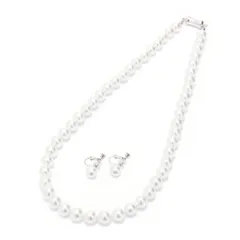 [CRANES COLLECTION] パール ネックレス マグネット留め具 イヤリング ピアス セット 日本製 天然最高花珠貝パール 真珠 8mm珠 ホワイト グレー ケース付 保証書付 選べるカラー・6サイズ (ホワイト/イヤリング(9mm珠) セット, 