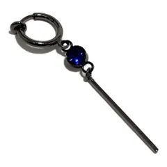 Akusetia バネ式 リング ピアス イヤリング 片耳 メタルブラック 黒 クリスタル ノンホールピアス シンプル メンズ レディース ショートバー (青 ブルー)