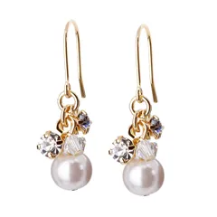 LOKUMI ピアス 金属アレルギー対応 日本製 パール ビジュー フック フックピアス レディース シンプル 小ぶり ショート 揺れる スイング 人気 オフィス ギフト プレゼント ニッケルフリー cu-10 (K24ゴールド)