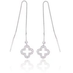 [Adelina Style] ピアス 幸運の四つ葉 クローバー レディース 人気 ベネチアン チェーン 揺れる イヤリング シルバー925 純銀 金属アレルギー対応 (シルバー)