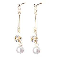 LOKUMI ピアス 金属アレルギー対応 日本製 パール ビジュー パヴェボール スタッド レディース シンプル シルバー K24 ゴールド ピンクゴールド ロング 揺れる スイング 人気 オフィス ギフト プレゼント ニッケルフリー cu-6 (K24ゴール