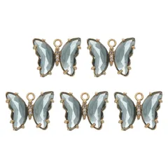 [uxcell] 5個 水晶金メッキバタフライ装飾 真鍮ジルコン装飾ペンダント 宝石メイキングDIYブレスレットネックレスイヤリング携帯電話アクセサリーキーチェーンクラフト 黒＆グレー 19x15mm