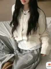 ケーブル クロップド カーディガン (白)