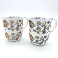 【訳あり】 ミントン ハドンホール マグカップ 2個セット ブルー＆グリーン MINTON Haddon Hall ペア 陶器 ボーンチャイナ 英国 王室御用達 ブランド食器 中古 コーヒー ティー コップ 食器 廃盤 ビンテージ ヴィンテージ