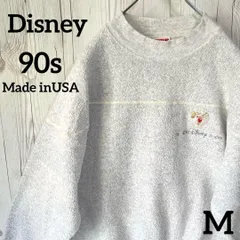90年代 USA製 DISNEY ミッキーマウス スウェット M グレー ロゴ刺繍 タオル生地感 ヴィンテージ 古着 90s アメリカ製　25-3-101