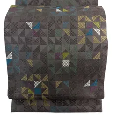 【美品】 袋帯 名品 鱗 幾何学 灰紫 六通 正絹 【中古】