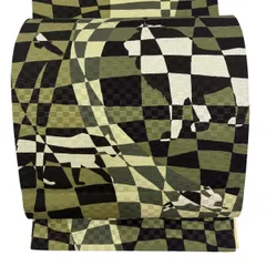 【美品】 袋名古屋帯 名品 動物 幾何学 灰緑 化繊 【中古】