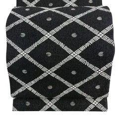 袋帯 名品 宝玉彩 斜め格子 幾何学 銀糸 黒 六通 正絹 【中古】