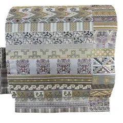 【美品】 名古屋帯 名品 幾何学 鳥 金糸 箔 薄緑 正絹 【中古】