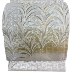 【美品】 袋帯 名品 葉柄 格子 金銀糸 灰白 お太鼓柄 正絹 【中古】