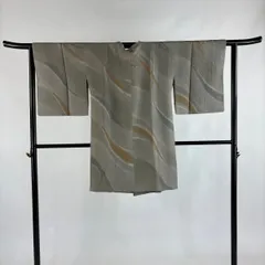 【美品】 道行 身丈97cm 裄丈64cm M 和装コート 角衿 幾何学模様 灰茶 正絹 秀品 【中古】
