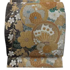 【美品】 袋帯 秀品 蝶 草花 箔 金糸 銀色 六通 正絹 【中古】