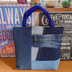 139☆USEDダメージデニムリメイク☆大きめショルダーバック☆トート